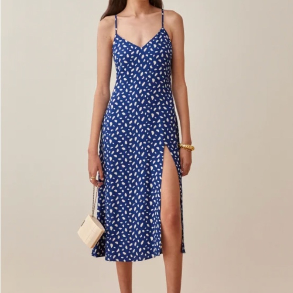 Reformation Blue and White Midi Dress